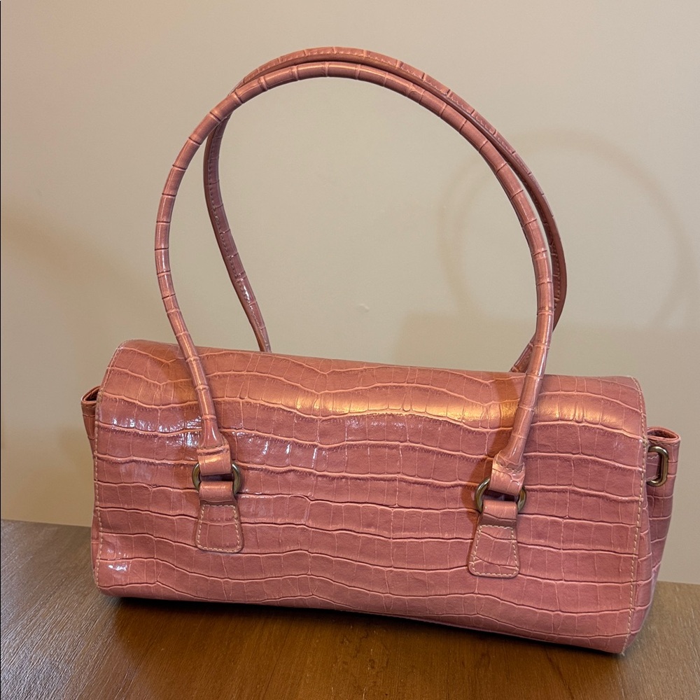 Pink Crocodile-Embossed Handbag - Picture 10 of 15